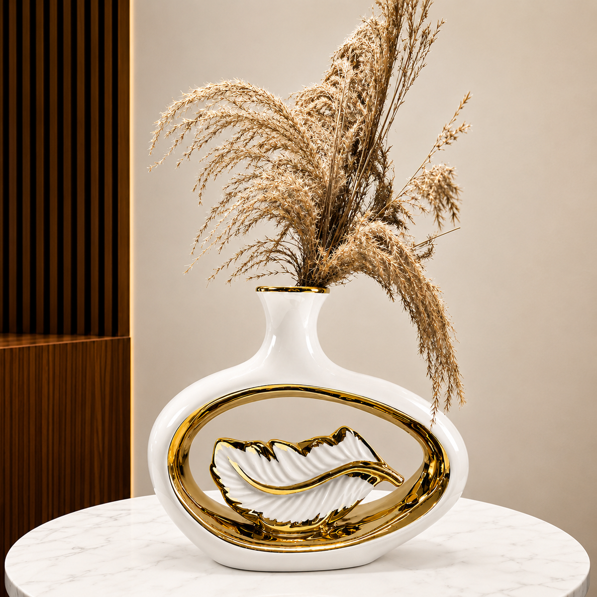 Golden Feather Ceramic Vase