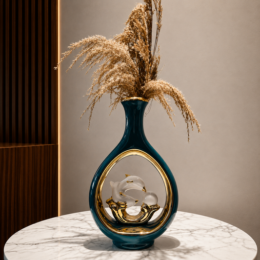 Azure Dolphin Ceramic Vase